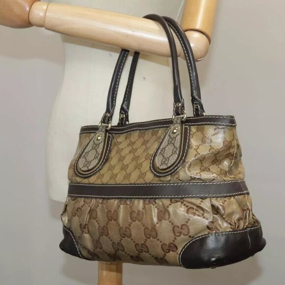 GUCCI GG Crystal Hand Bag Beige Gold 223964 Authentic